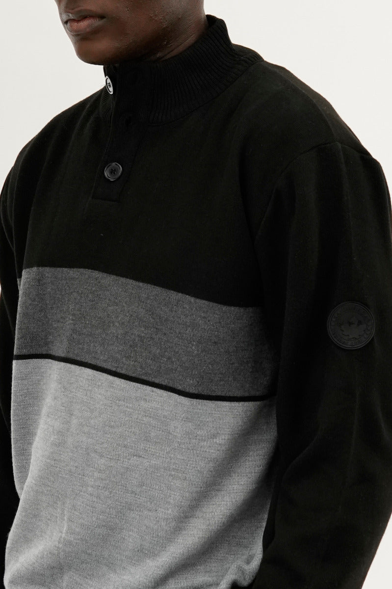 Canada Weather Gear Button Up Colour Block Pullover Sweater - Grey - Mens Pullover Sweaters - Canada Weather Gear
