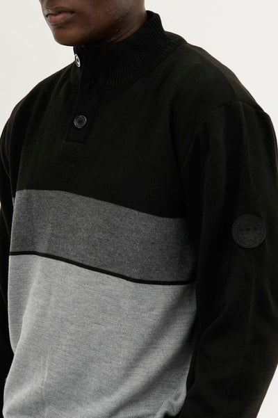 Canada Weather Gear Button Up Colour Block Pullover Sweater - Grey - Mens Pullover Sweaters - Canada Weather Gear