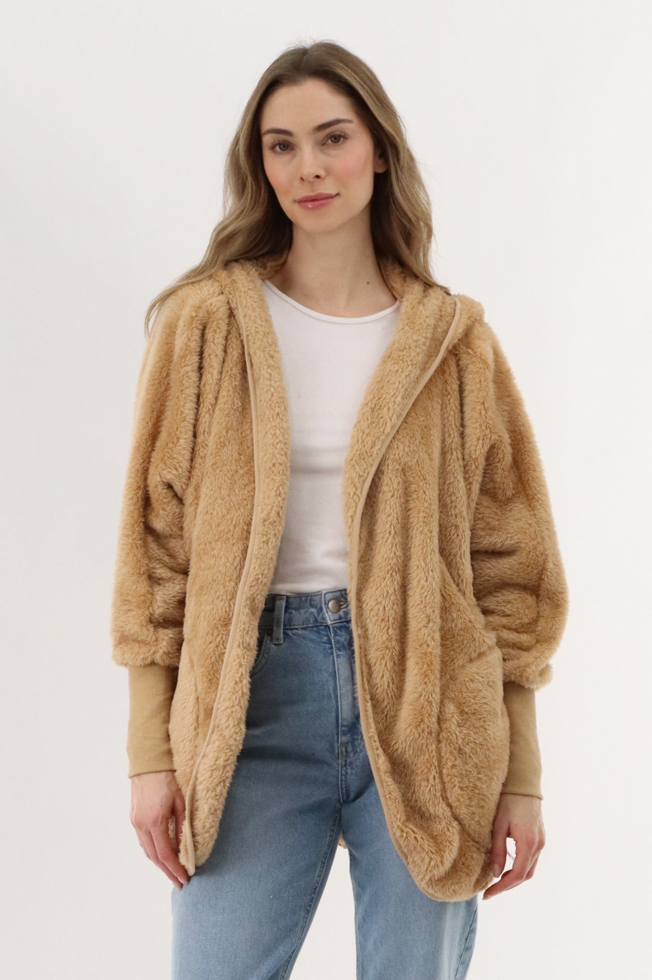 Canada Weather Gear Open Front Teddy Cardigan - Camel - Womens Cardigans - Canada Weather Gear