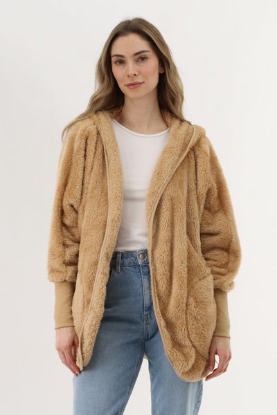 Canada Weather Gear Open Front Teddy Cardigan - Camel - Womens Cardigans - Canada Weather Gear