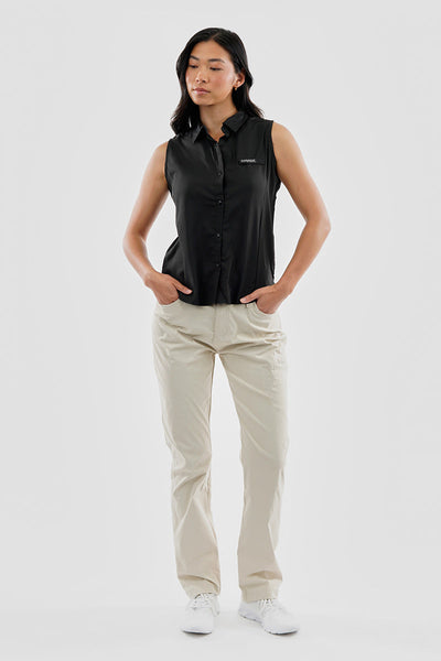 Canada Weather Gear Sleeveless Button Up Collared Shirt - Black - Womens Shirts & Blouses - Canada Weather Gear