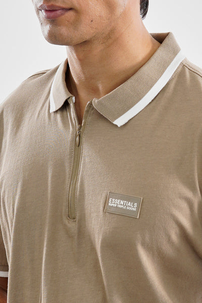 Essentials Super Triple Goose 1/4 Zip Stripe Polo Shirt - Camel - Mens Polo Shirts - Canada Weather Gear