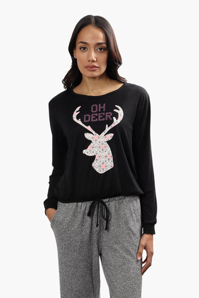 Cuddly Canuckies Oh Deer Print Pajama Top - Black - Womens Pajamas - Canada Weather Gear