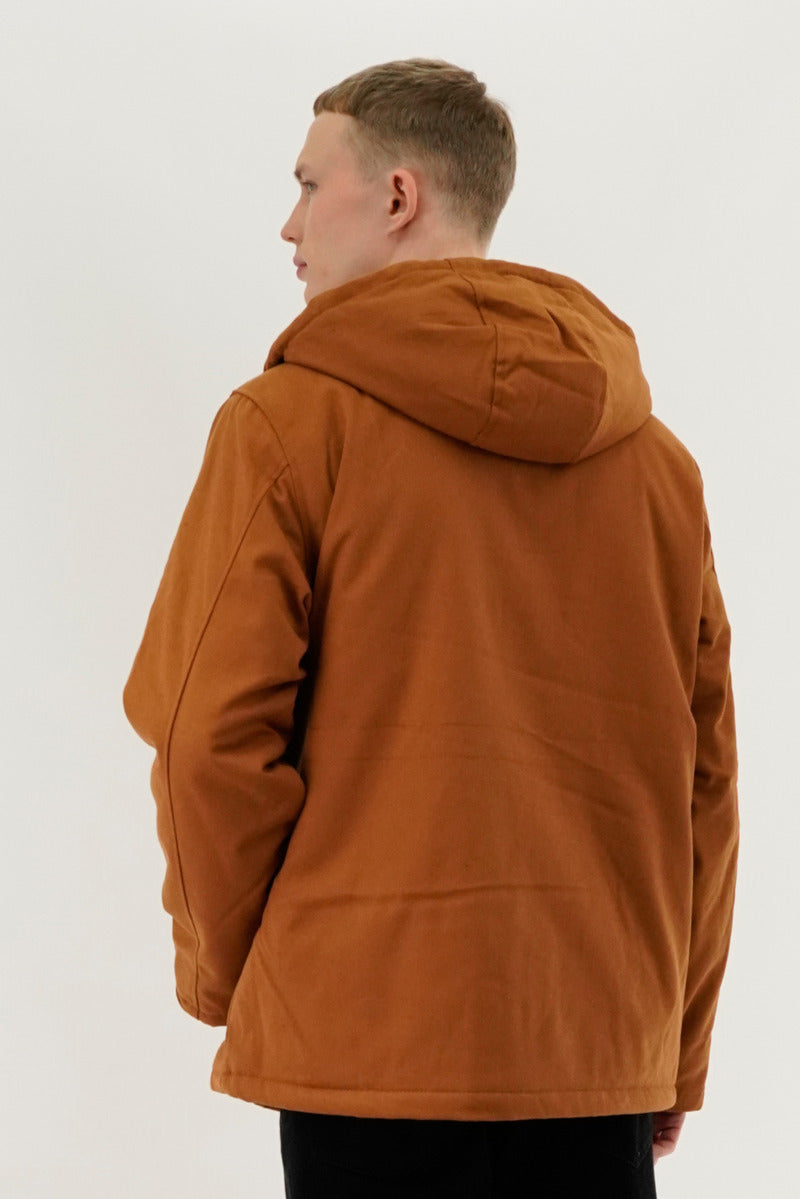 Canvas Sherpa Lined Parka Jacket - Brown