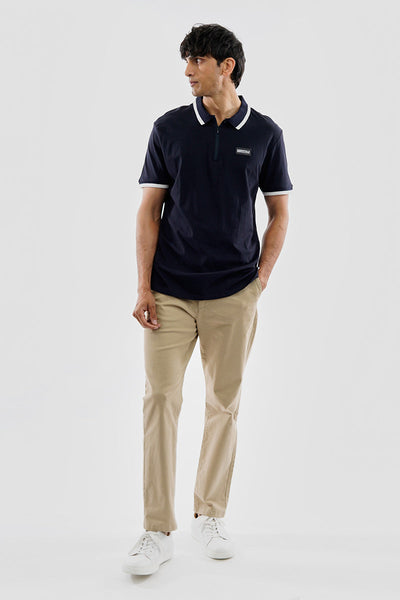 Essentials Super Triple Goose 1/4 Zip Stripe Polo Shirt - Navy - Mens Polo Shirts - Canada Weather Gear