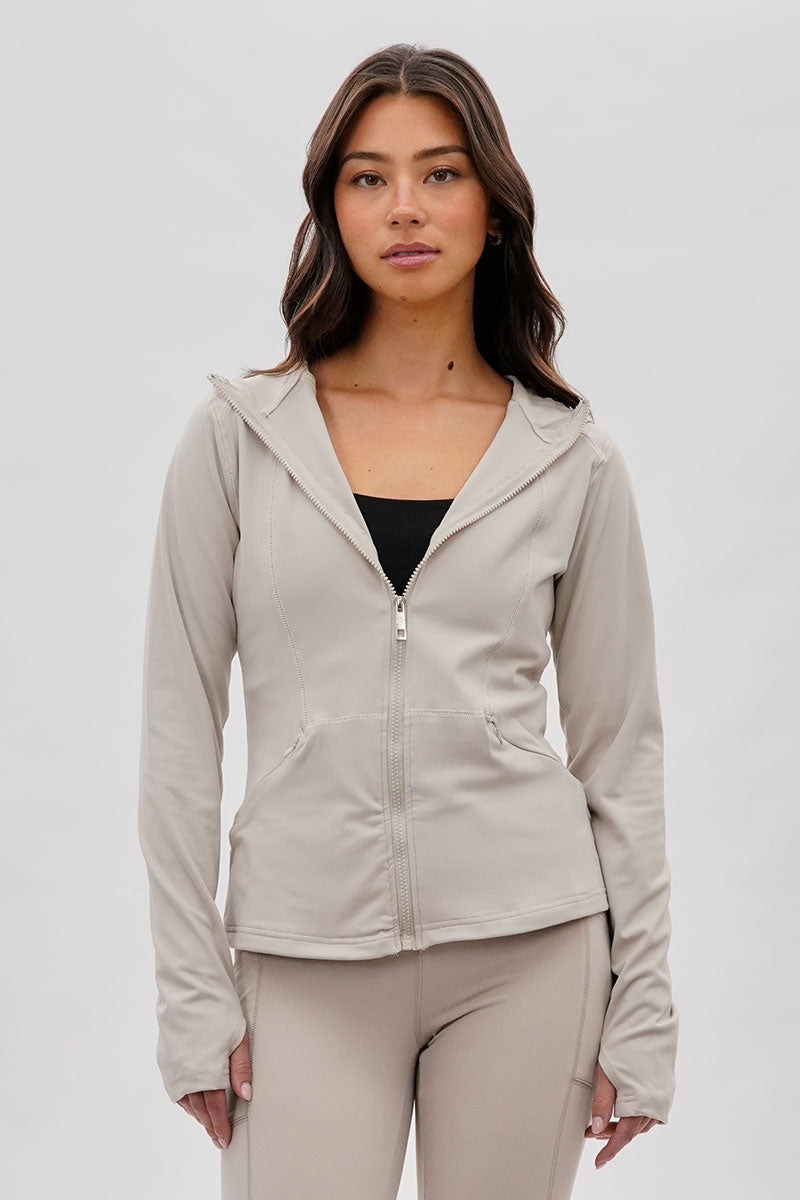 Canada Weather Gear Hooded Yoga Lightweight Jacket - Beige - Womens Lightweight Jackets - Canada Weather Gear