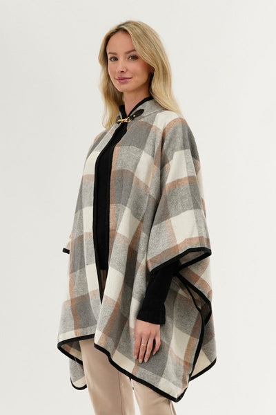 Canada Weather Gear Plaid Poncho - Beige - Womens Ponchos - Canada Weather Gear
