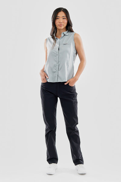 Canada Weather Gear Sleeveless Button Up Collared Shirt - Grey - Womens Shirts & Blouses - Canada Weather Gear