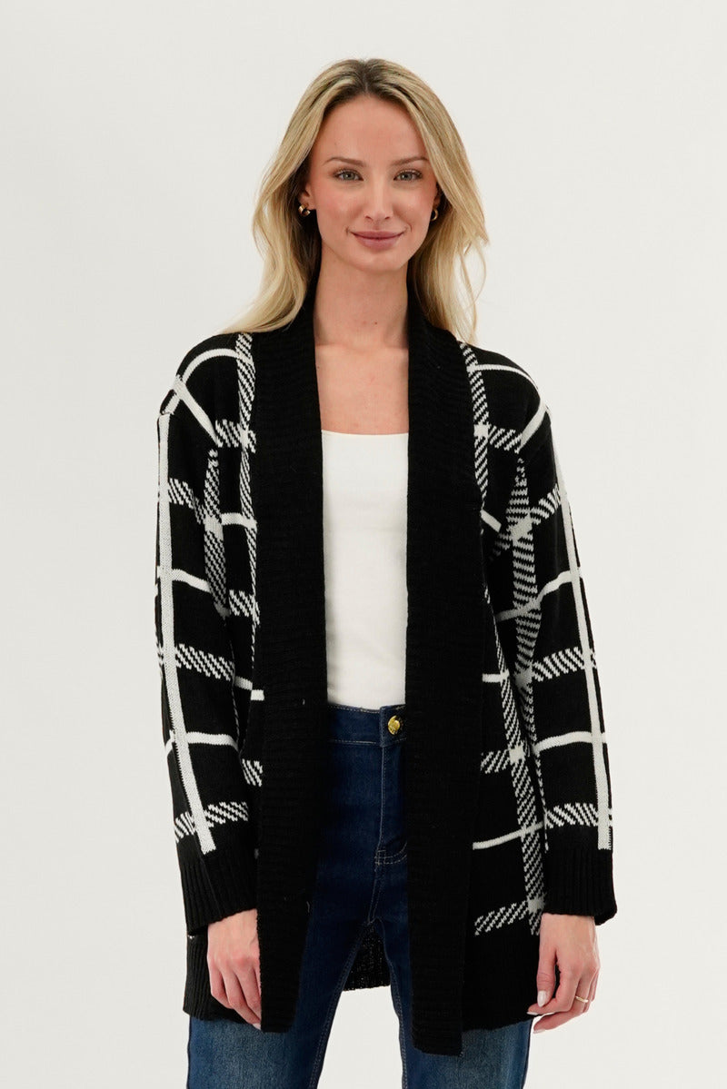 Canada Weather Gear Plaid Fold Over Wrap Cardigan - Black - Womens Cardigans - Canada Weather Gear