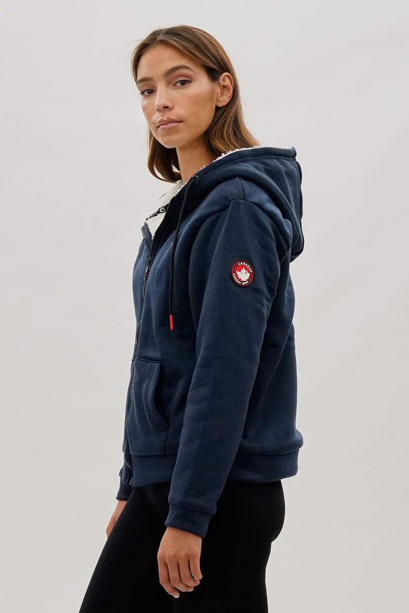 Canada Weather Gear Sherpa Lined Zip Up Lightweight Jacket - Navy - Womens Lightweight Jackets - Fairweather