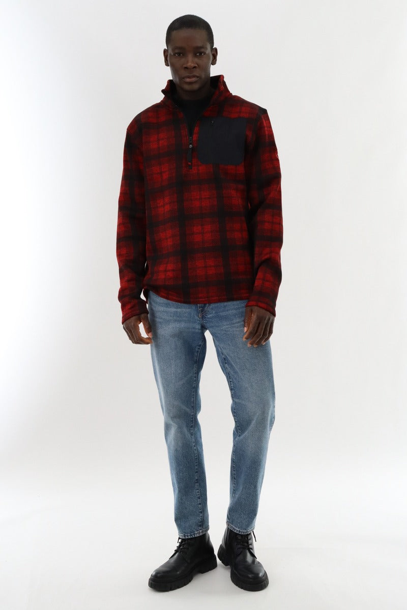 Canada Weather Gear 1/4 Zip Plaid Pullover Sweater - Red - Mens Pullover Sweaters - Canada Weather Gear