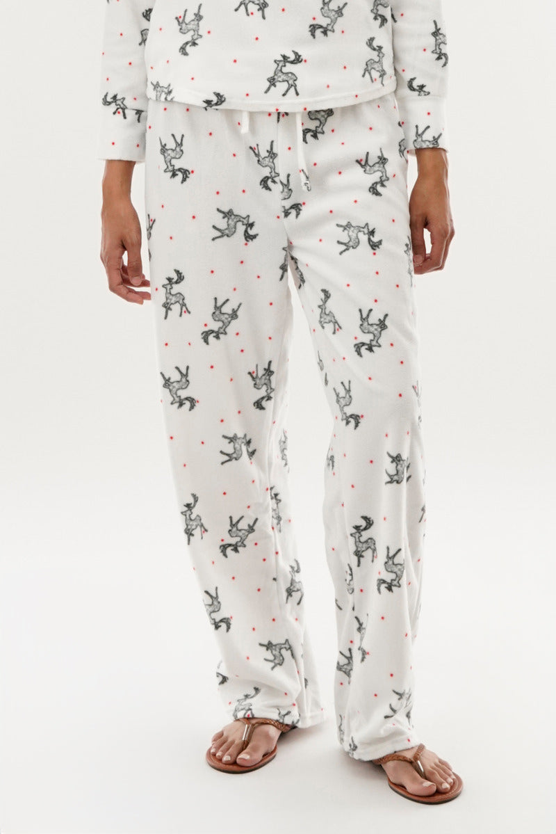 Canada Weather Gear Reindeer Print Wide Leg Pajama Pants - White - Womens Pajamas - Canada Weather Gear