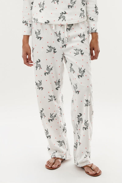 Canada Weather Gear Reindeer Print Wide Leg Pajama Pants - White - Womens Pajamas - Canada Weather Gear