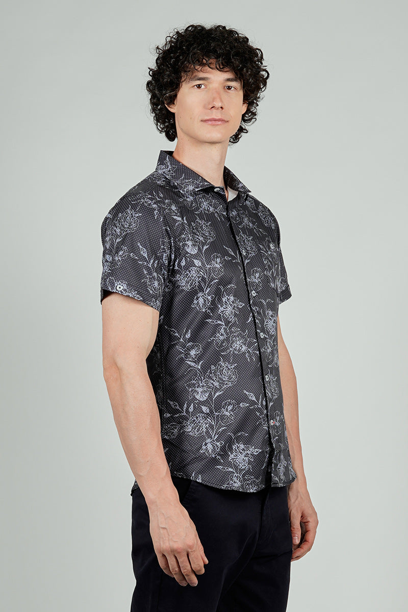 Canada Weather Gear Travel Collection Floral Button Up Casual Shirt - Black