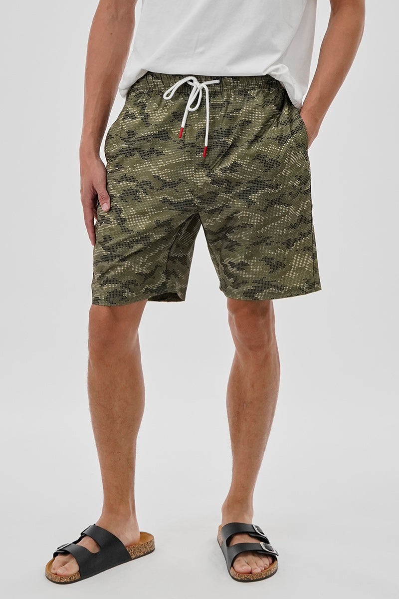 Canada Weather Gear Digi Camo Print Elastic Surf Shorts - Olive - Mens Shorts & Capris - Canada Weather Gear