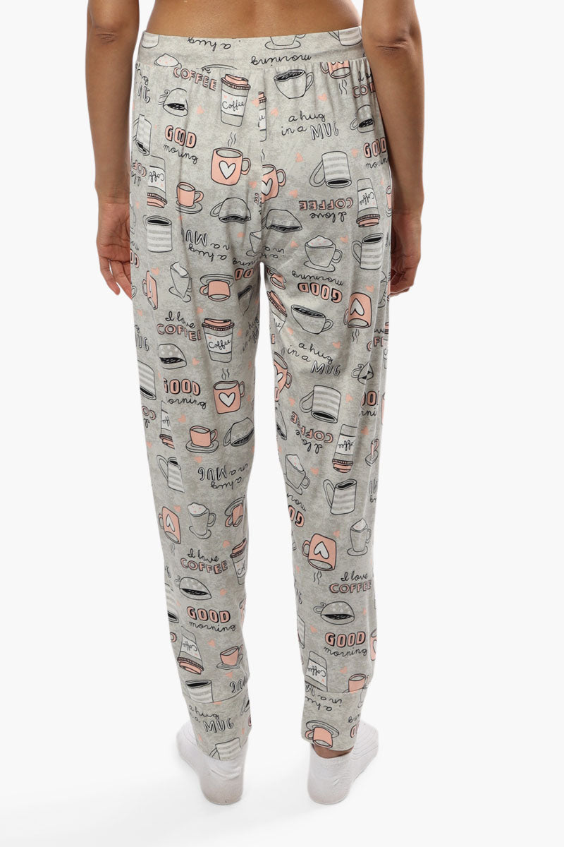 Cuddly Canuckies Coffee Print Pajama Pants - Grey - Womens Pajamas - Canada Weather Gear