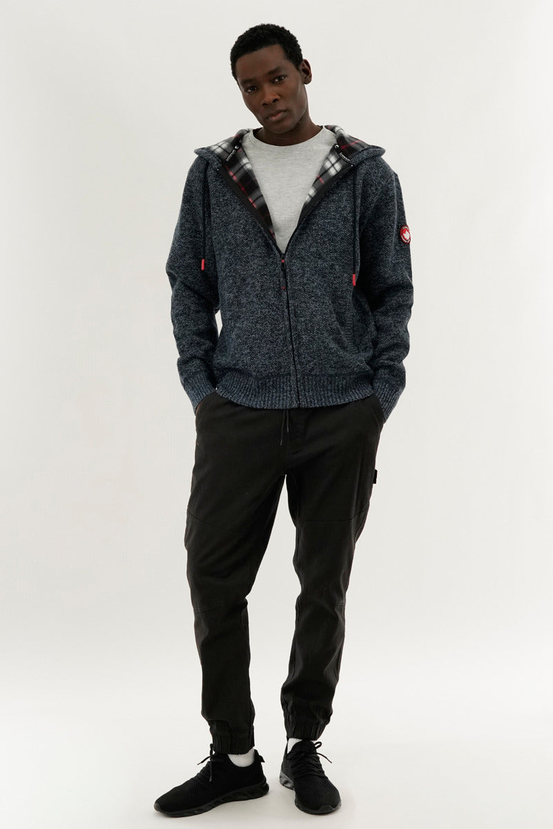 Canada Weather Gear Plaid Lined Zip Up Knit Hoodie - Navy - Mens Hoodies & Sweatshirts - Canada Weather Gear