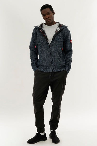 Canada Weather Gear Plaid Lined Zip Up Knit Hoodie - Navy - Mens Hoodies & Sweatshirts - Canada Weather Gear