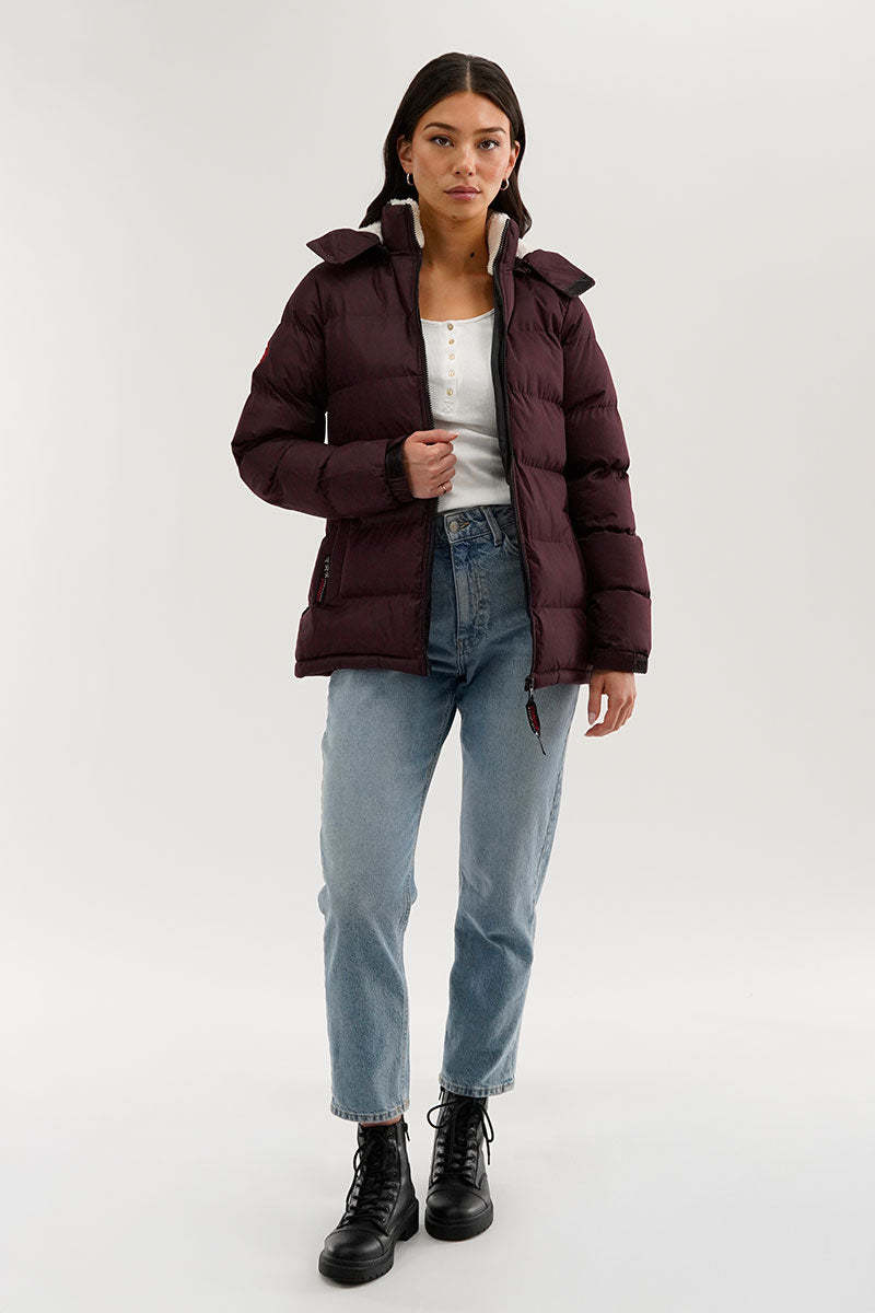 Canada Weather Gear Sherpa Lined Collar Bomber Jacket - Burgundy - Womens Bomber Jackets - Canada Weather Gear