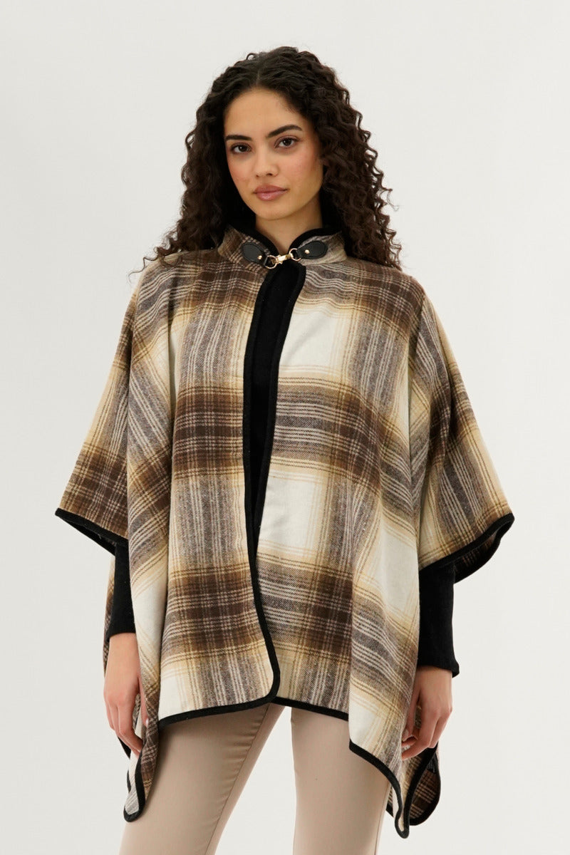 Canada Weather Gear Plaid Tartan Poncho - Beige - Womens Ponchos - Canada Weather Gear