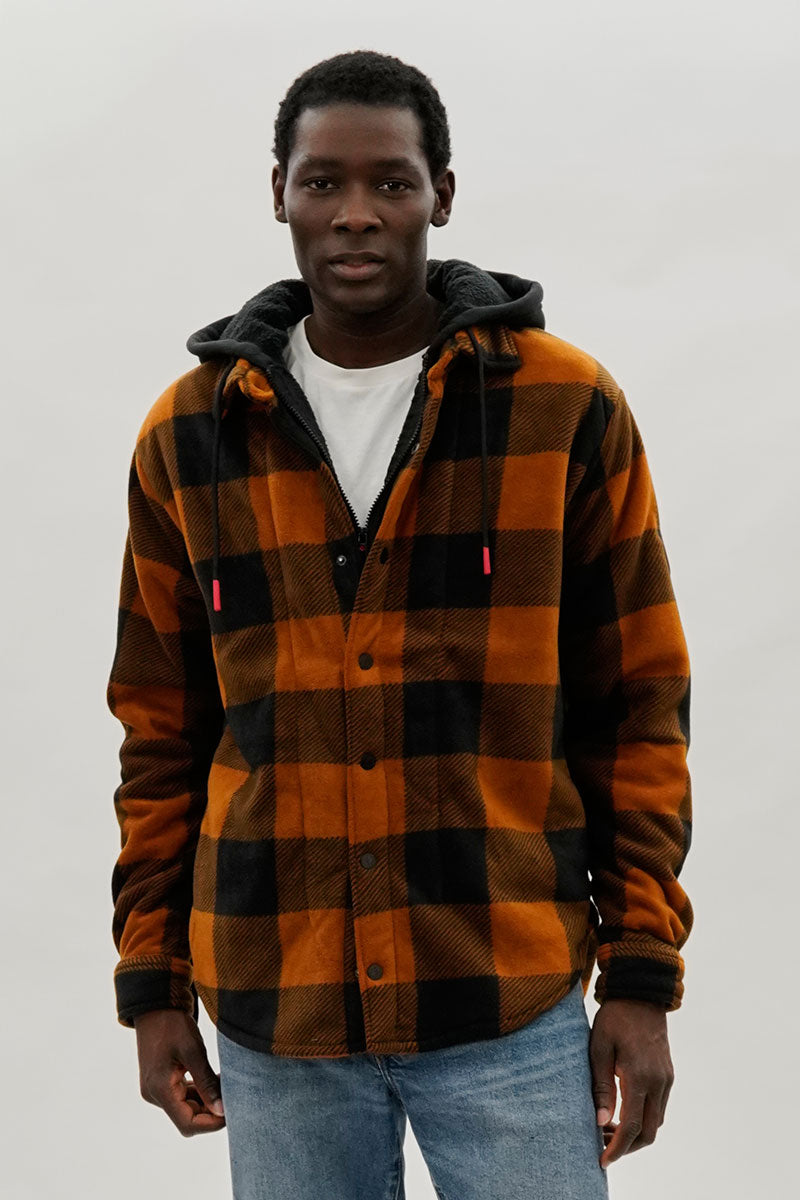 Canada Weather Gear Plaid Sherpa Lined Lightweight Jacket - Orange
