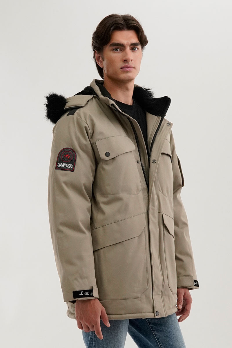 Super Triple Goose Faux Fur Lined Parka Jacket - Beige