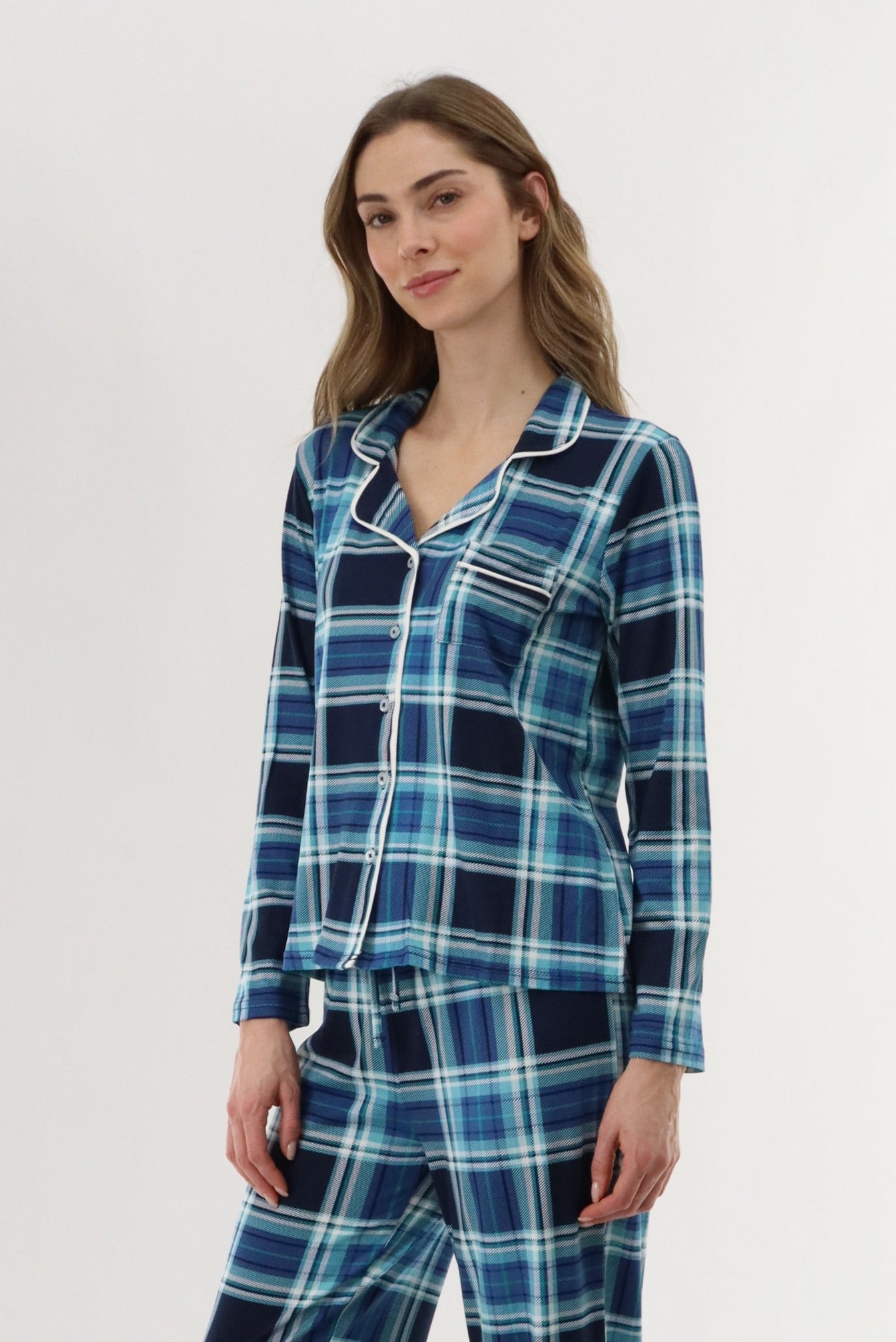 Canada Weather Gear Long Sleeve Button Up Pajama Top - Blue - Womens Pajamas - Canada Weather Gear
