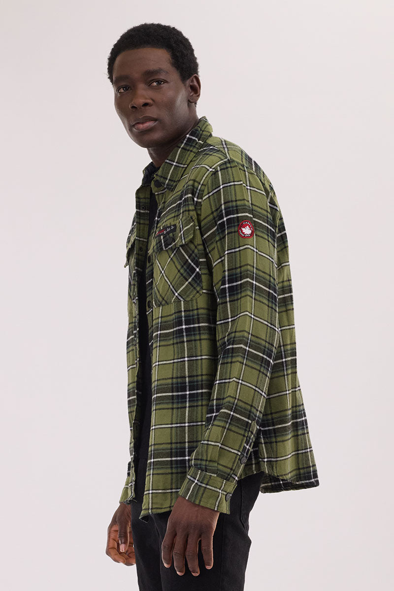 Canada Weather Gear Plaid Button Up Casual Shirt - Olive
