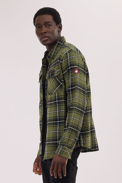 Canada Weather Gear Plaid Button Up Casual Shirt - Olive