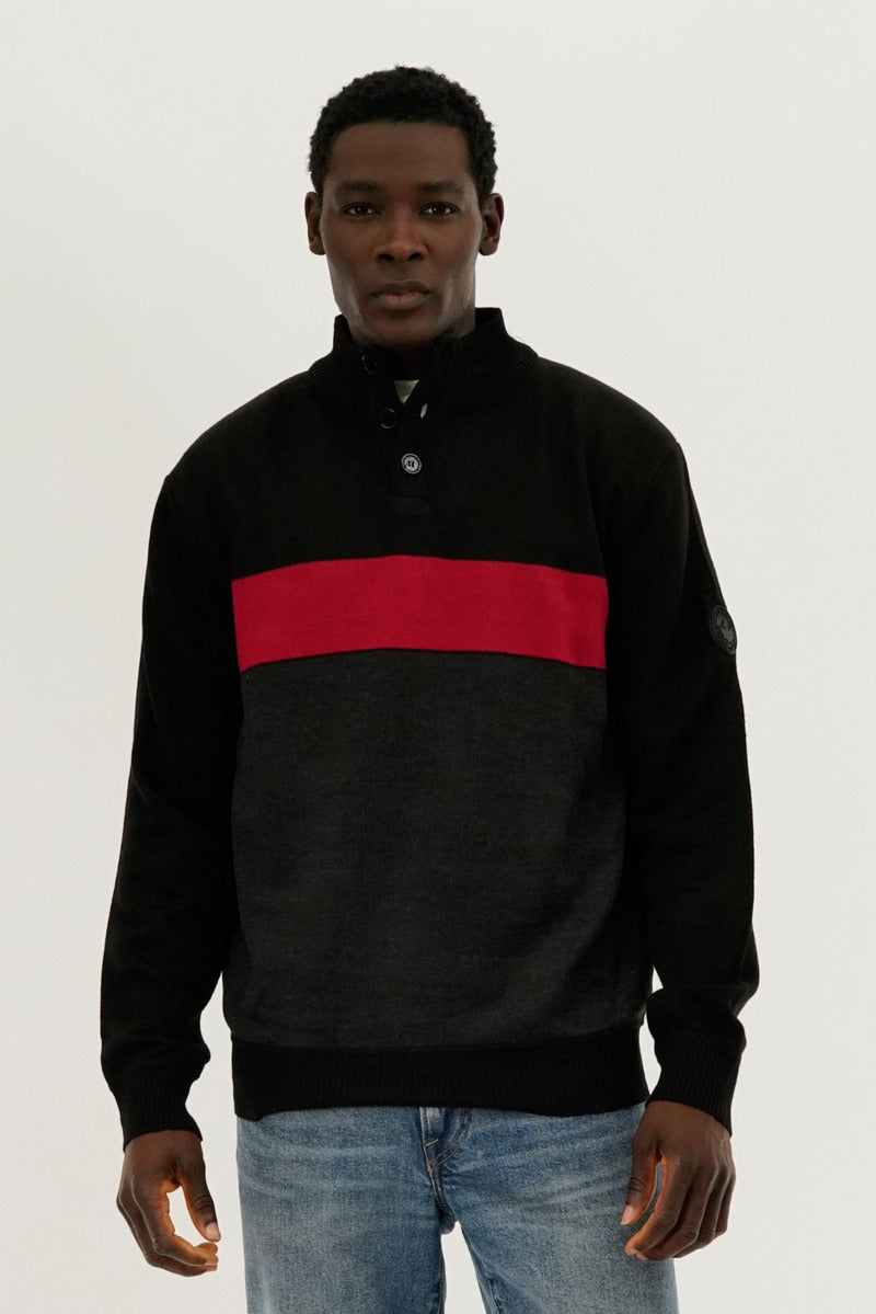 Canada Weather Gear Button Up Colour Block Pullover Sweater - Red - Mens Pullover Sweaters - Canada Weather Gear