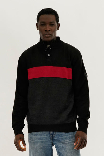 Canada Weather Gear Button Up Colour Block Pullover Sweater - Red - Mens Pullover Sweaters - Canada Weather Gear