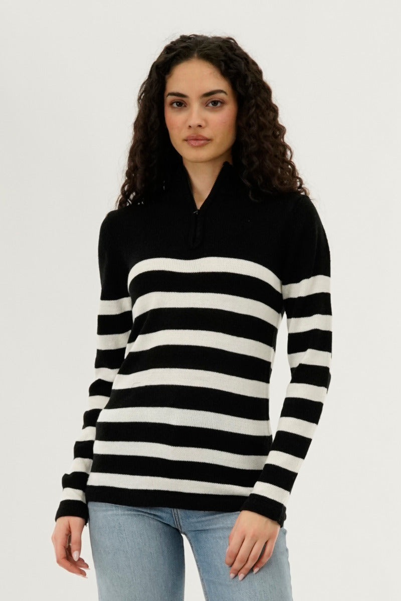 Canada Weather Gear Striped Half Zip Pullover Sweater - Black - Womens Pullover Sweaters - Canada Weather Gear