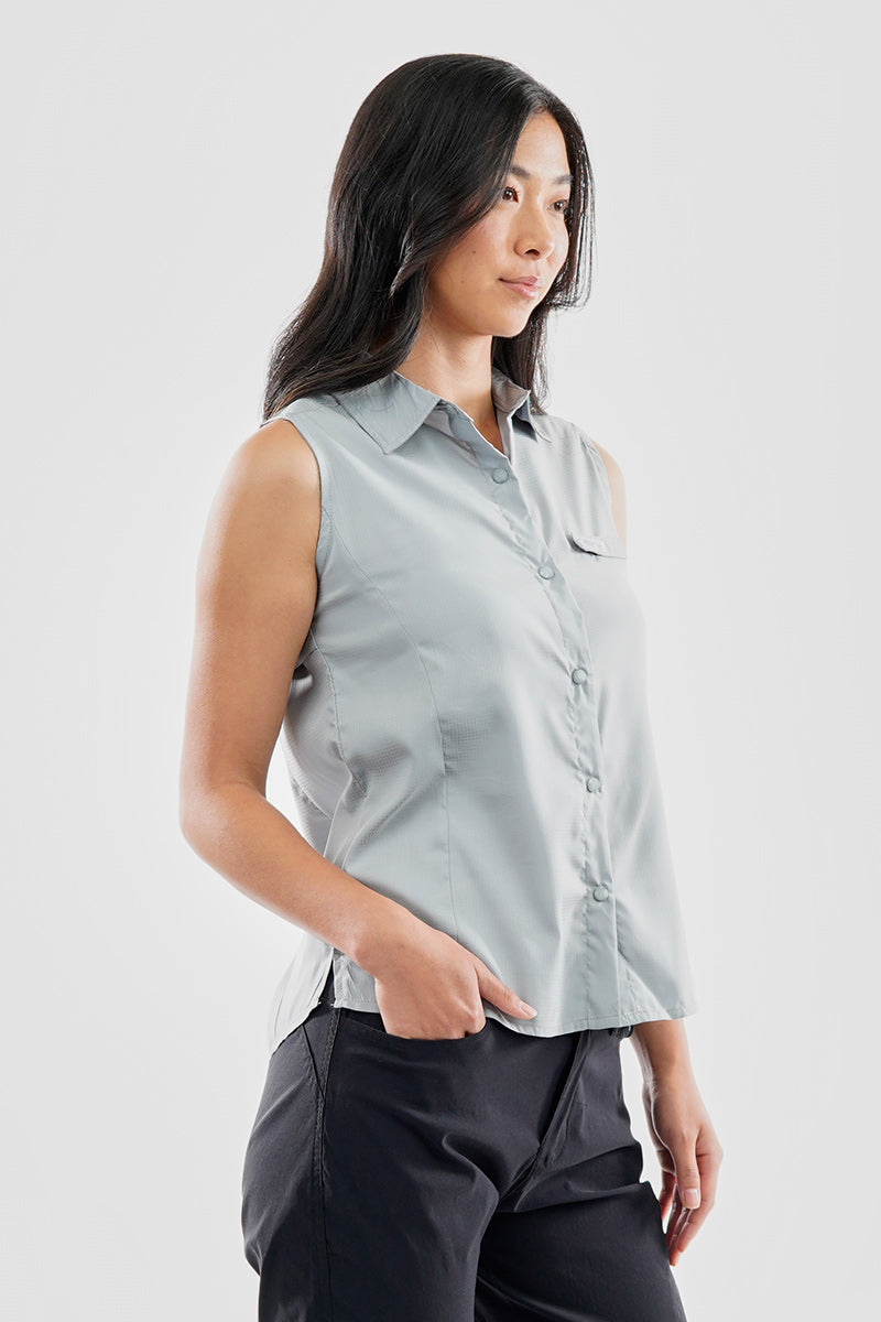 Canada Weather Gear Sleeveless Button Up Collared Shirt - Grey - Womens Shirts & Blouses - Canada Weather Gear
