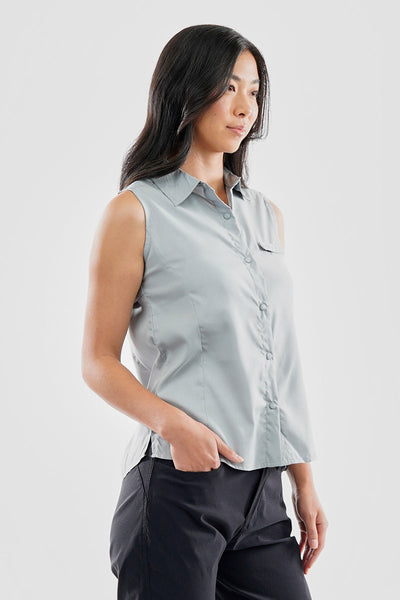 Canada Weather Gear Sleeveless Button Up Collared Shirt - Grey - Womens Shirts & Blouses - Canada Weather Gear