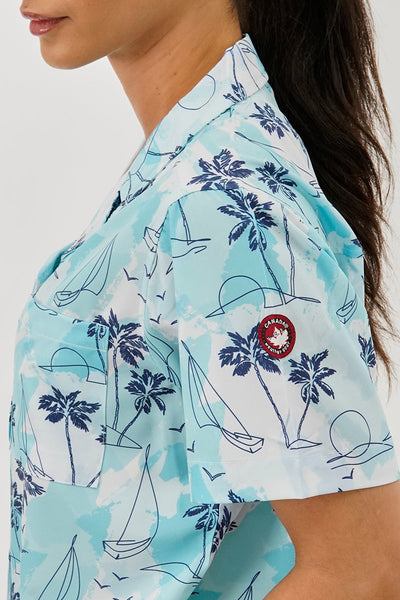 Canada Weather Gear Printed Short Sleeve Button Up Shirt - Aqua - Womens Shirts & Blouses - Canada Weather Gear