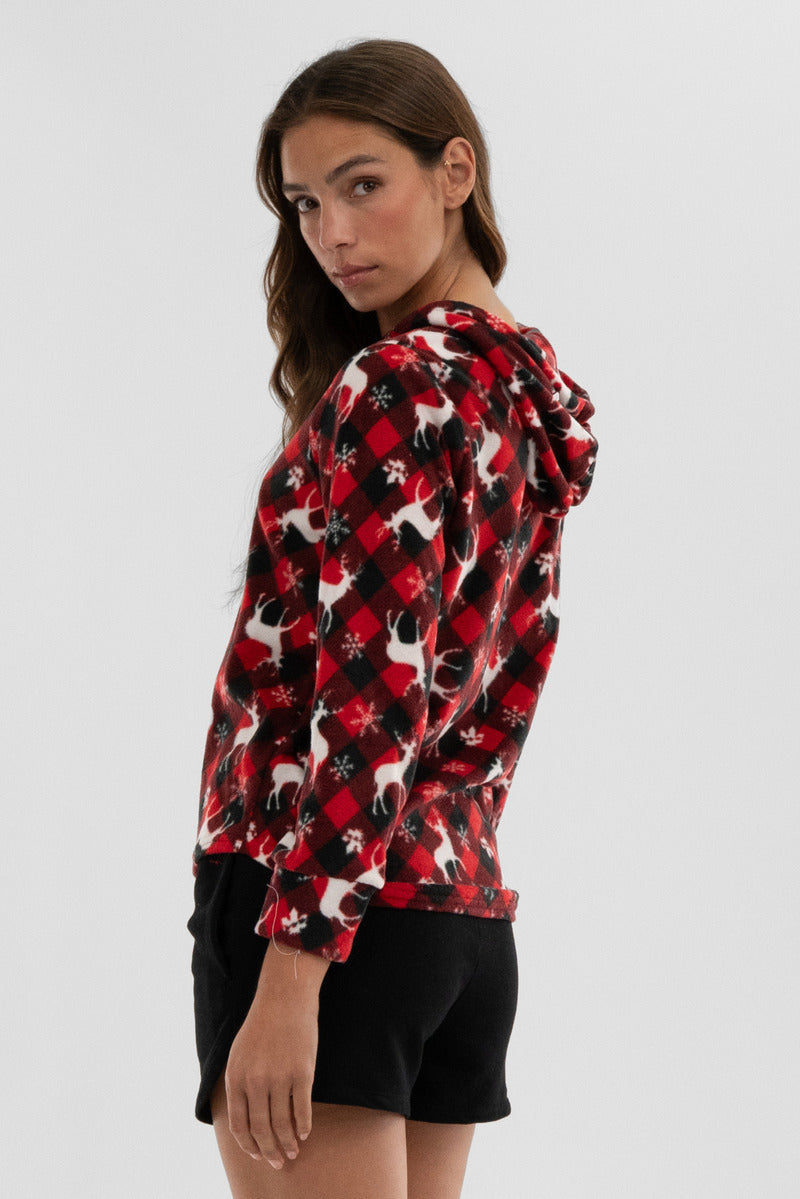 Canada Weather Gear Festive Print Hooded Pajama Top - Red - Womens Pajamas - Canada Weather Gear