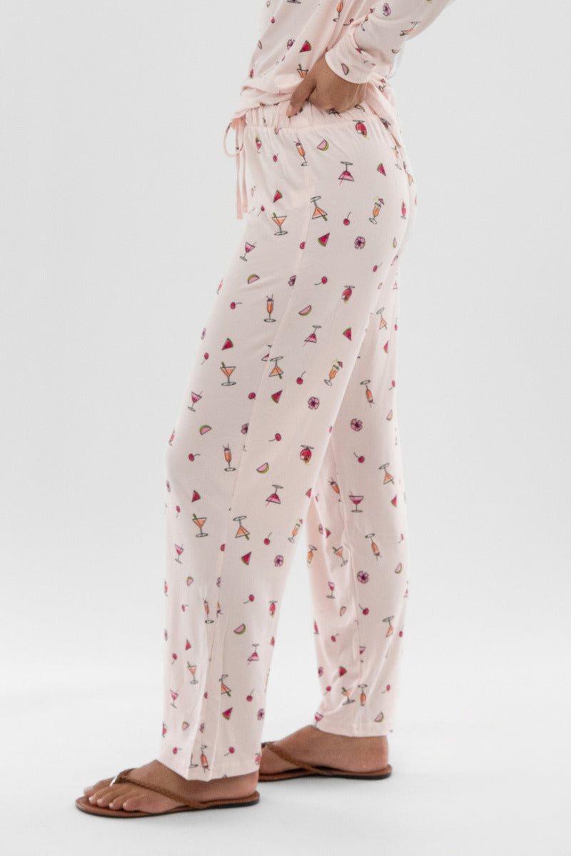 Canada Weather Gear Drink Print Wide Leg Pajama Pants - Blush - Womens Pajamas - Canada Weather Gear