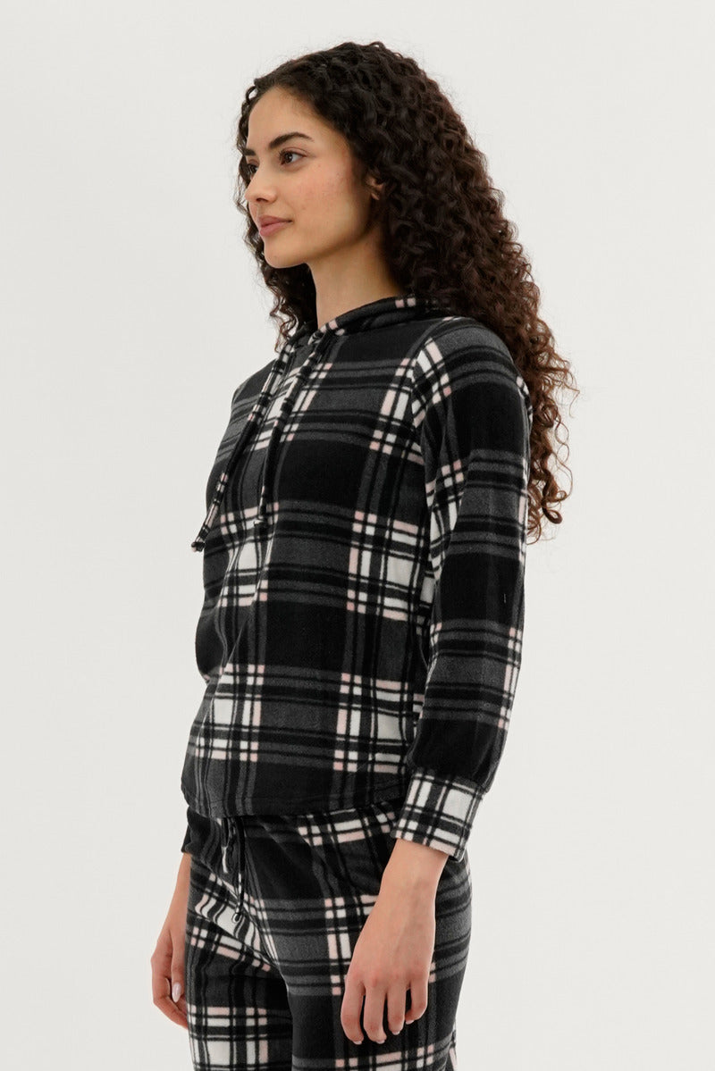 Canada Weather Gear Plaid Hooded Pajama Top - Black - Womens Pajamas - Canada Weather Gear