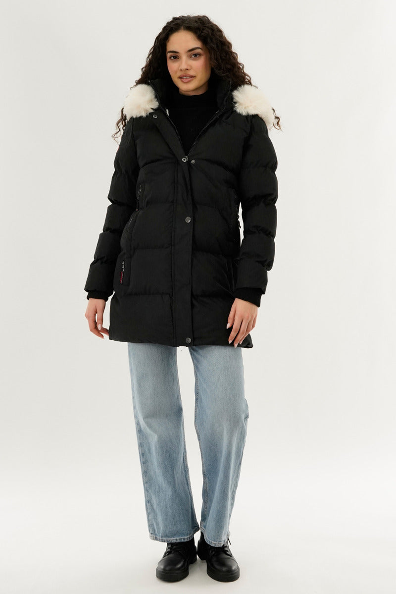 Canada Weather Gear Hip Length Parka Jacket - Black - Womens Parka Jackets - Canada Weather Gear