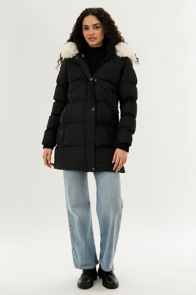 Canada Weather Gear Hip Length Parka Jacket - Black - Womens Parka Jackets - Canada Weather Gear