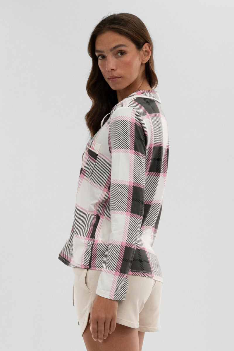 Canada Weather Gear Plaid Button Down Pajama Top - White - Womens Pajamas - Canada Weather Gear