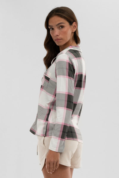 Canada Weather Gear Plaid Button Down Pajama Top - White - Womens Pajamas - Canada Weather Gear