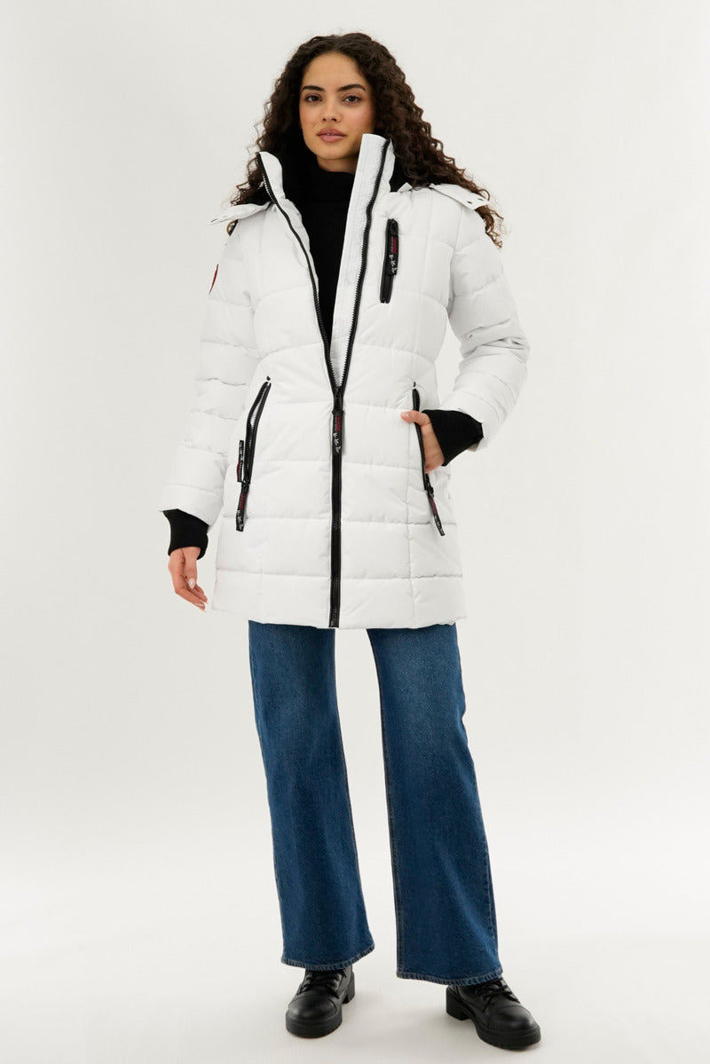 Canada Weather Gear Square Quilted Parka Jacket - White - Womens Parka Jackets - Canada Weather Gear