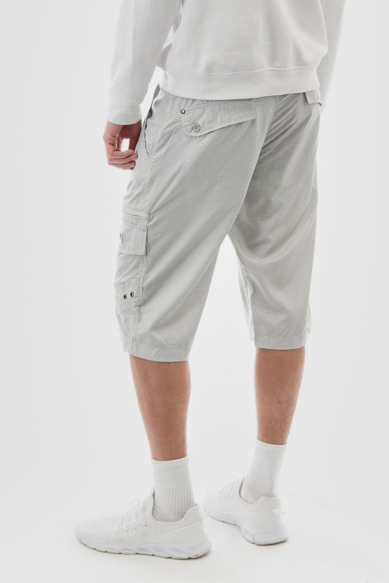Essentials Super Triple Goose Grid Pattern Belted Cargo Shorts - Stone - Mens Shorts & Capris - Canada Weather Gear