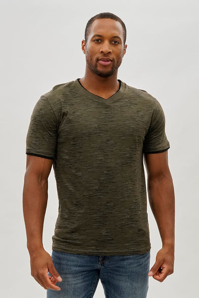 Canada Weather Gear Vintage Patterned V-Neck Tee - Olive - Mens Tees & Tank Tops - Canada Weather Gear