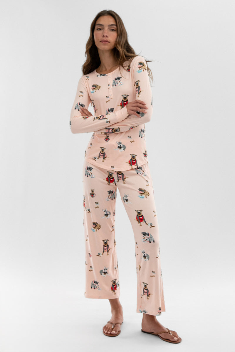 Canada Weather Gear Dog Print Wide Leg Pajama Pants - Blush - Womens Pajamas - Canada Weather Gear