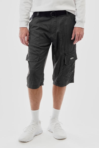 Essentials Super Triple Goose Grid Pattern Belted Cargo Shorts - Black - Mens Shorts & Capris - Canada Weather Gear