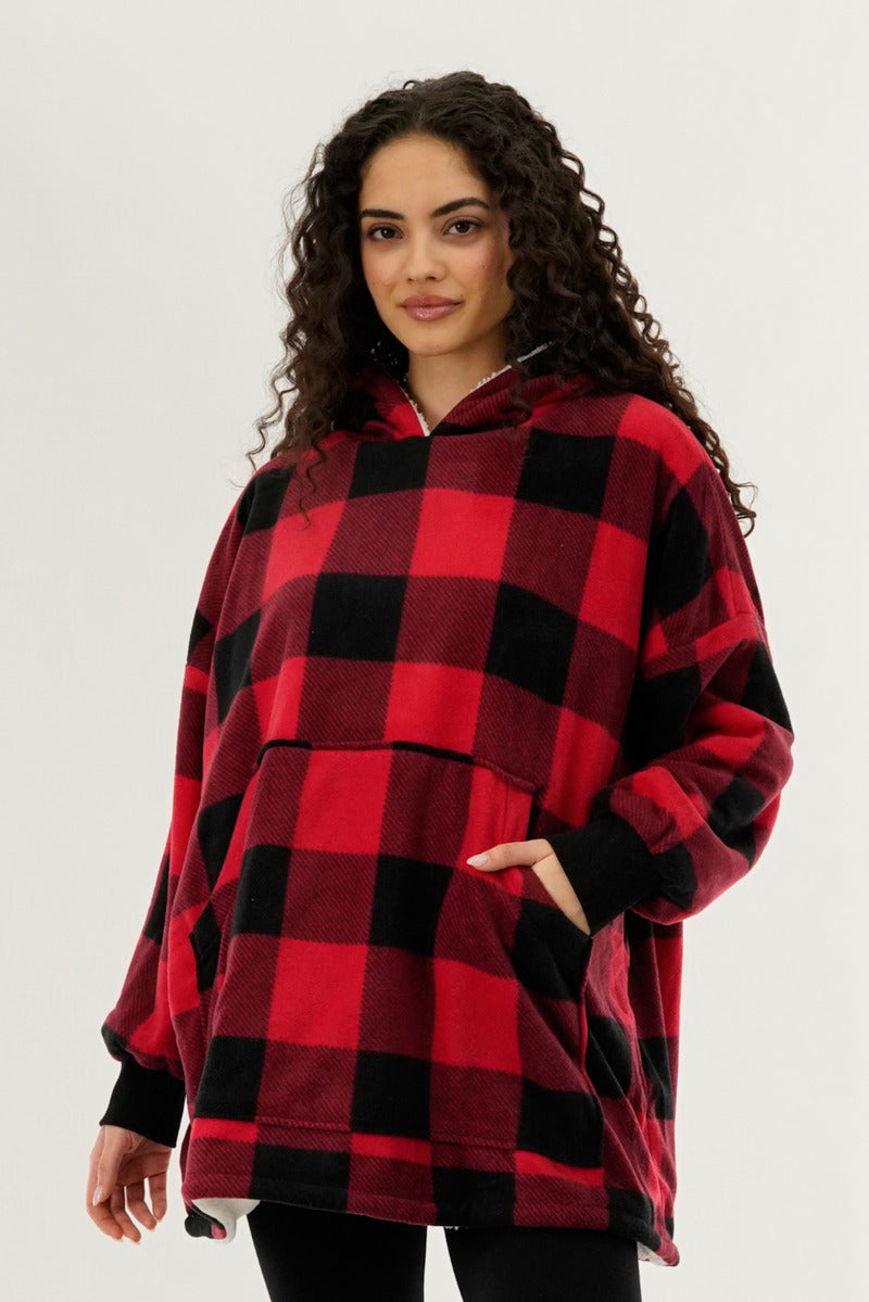 Canada Weather Gear Plaid Oversided Hooded Pajama Top - Red - Womens Pajamas - Canada Weather Gear
