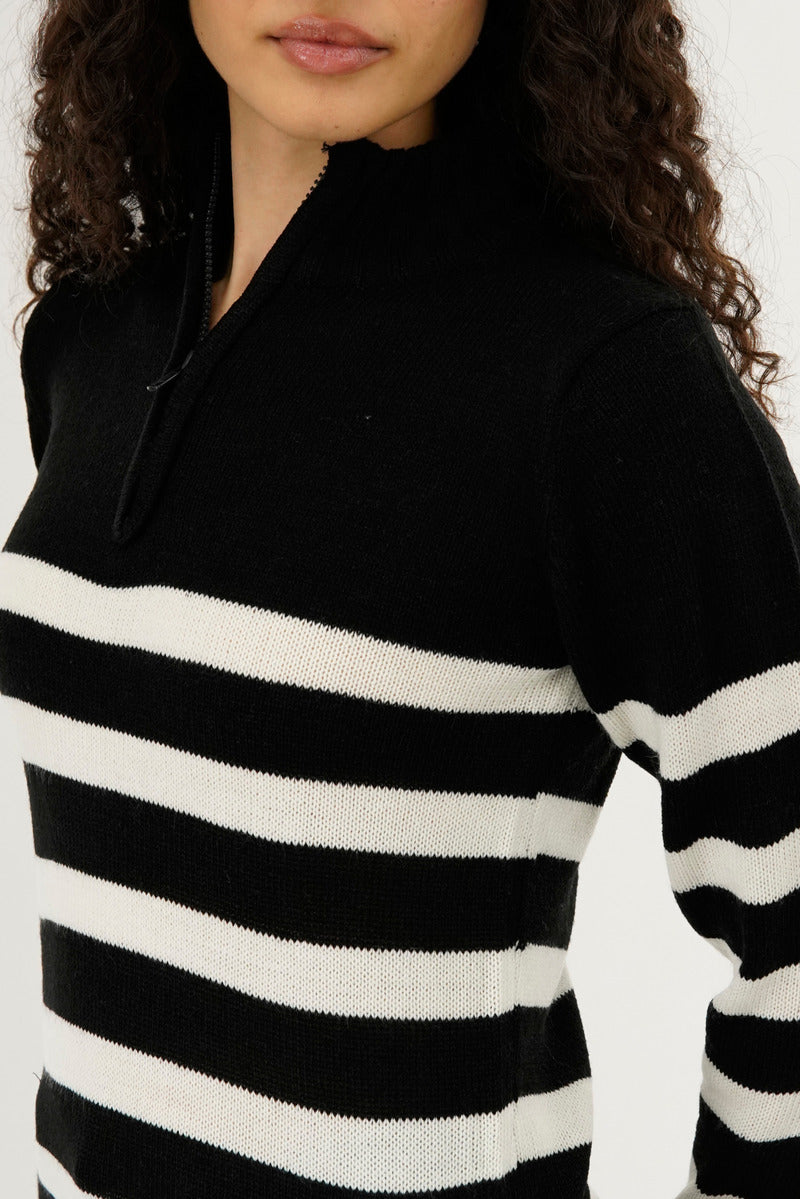 Canada Weather Gear Striped Half Zip Pullover Sweater - Black - Womens Pullover Sweaters - Canada Weather Gear