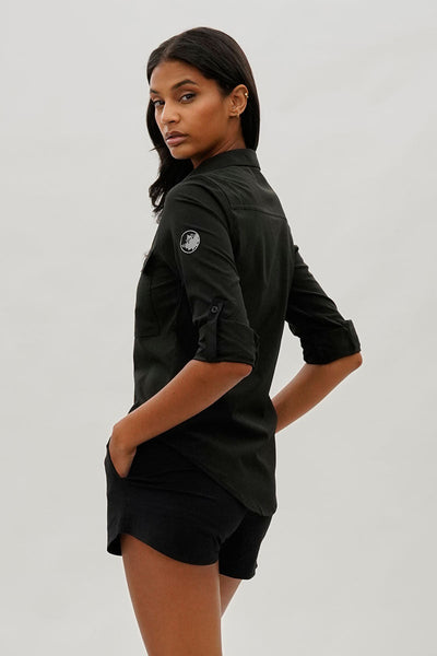 Canada Weather Gear Button Up Ripstop Utility Shirt - Black - Womens Shirts & Blouses - Canada Weather Gear